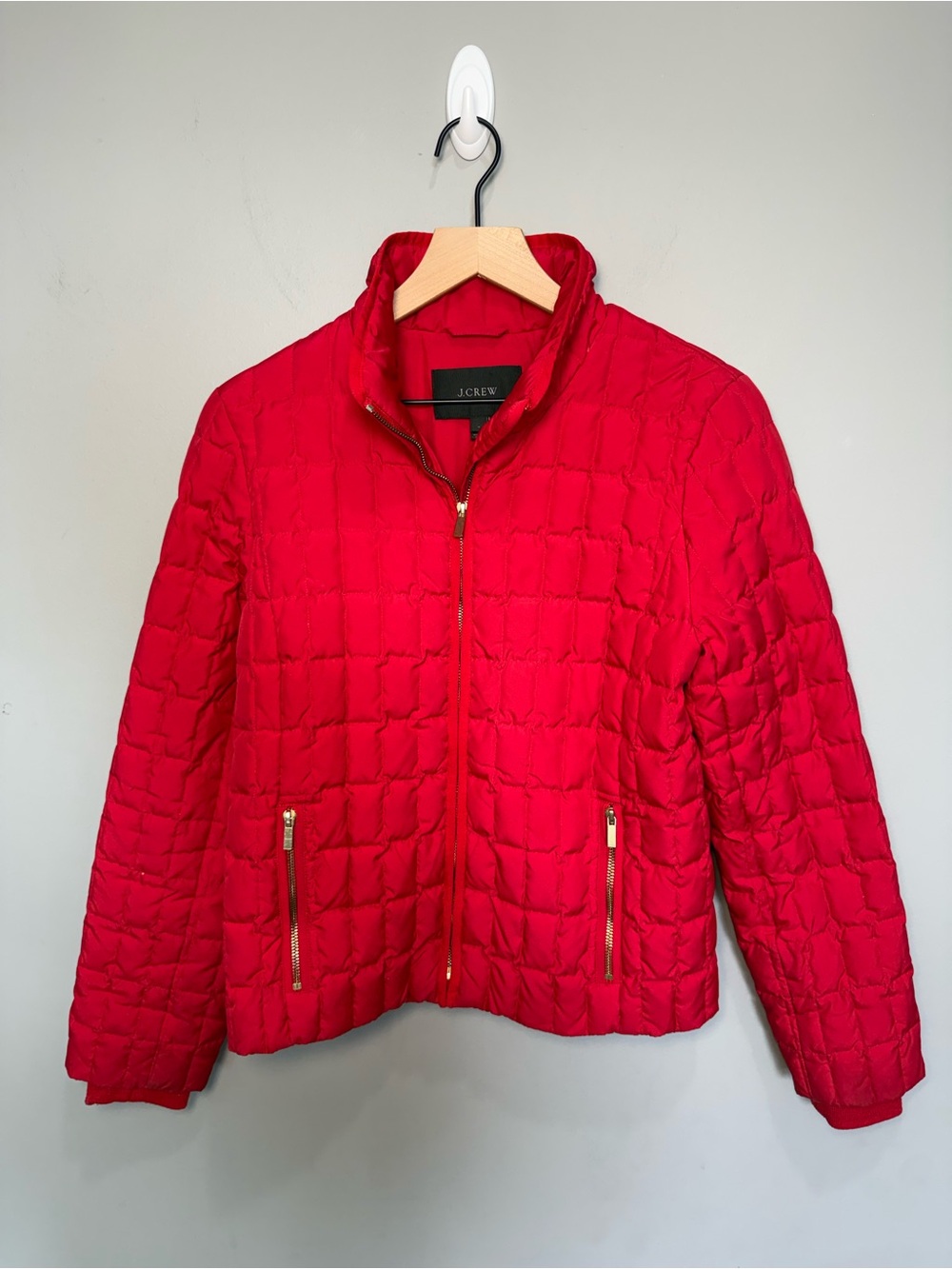 J.Crew Packable Down Puffer Jacket Red Medium Lightweight Zip Coat